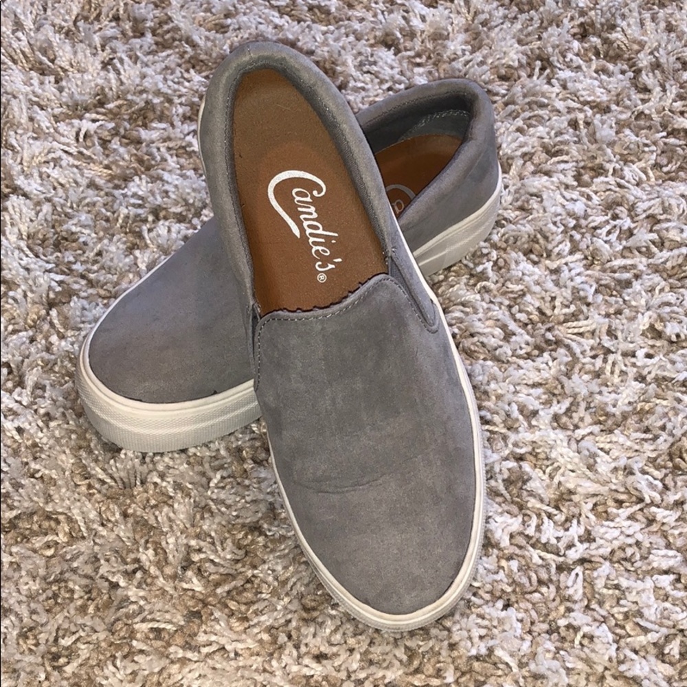 Grey suede flats